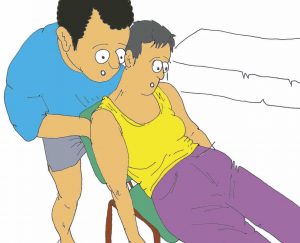 Enderezamiento de sentado con el cuidador situado detrás de la persona dependiente